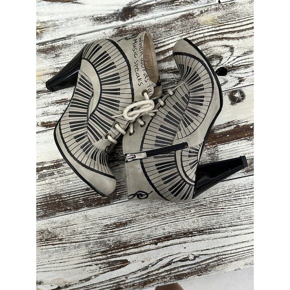 GOBY Damen Stiefelette High Heels Boots Music Notes Printed Mehrfarbig 37 EUR - Picture 2 of 9